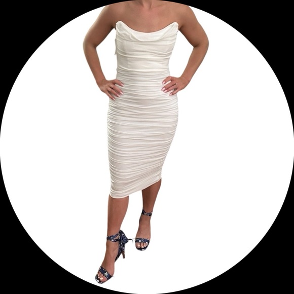White Strapless Bodycon Dress - Michael Costello - Revolve - Picture 1 of 8